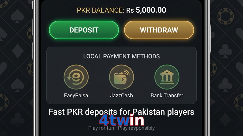 Deposit and withdrawal screen with PKR methods